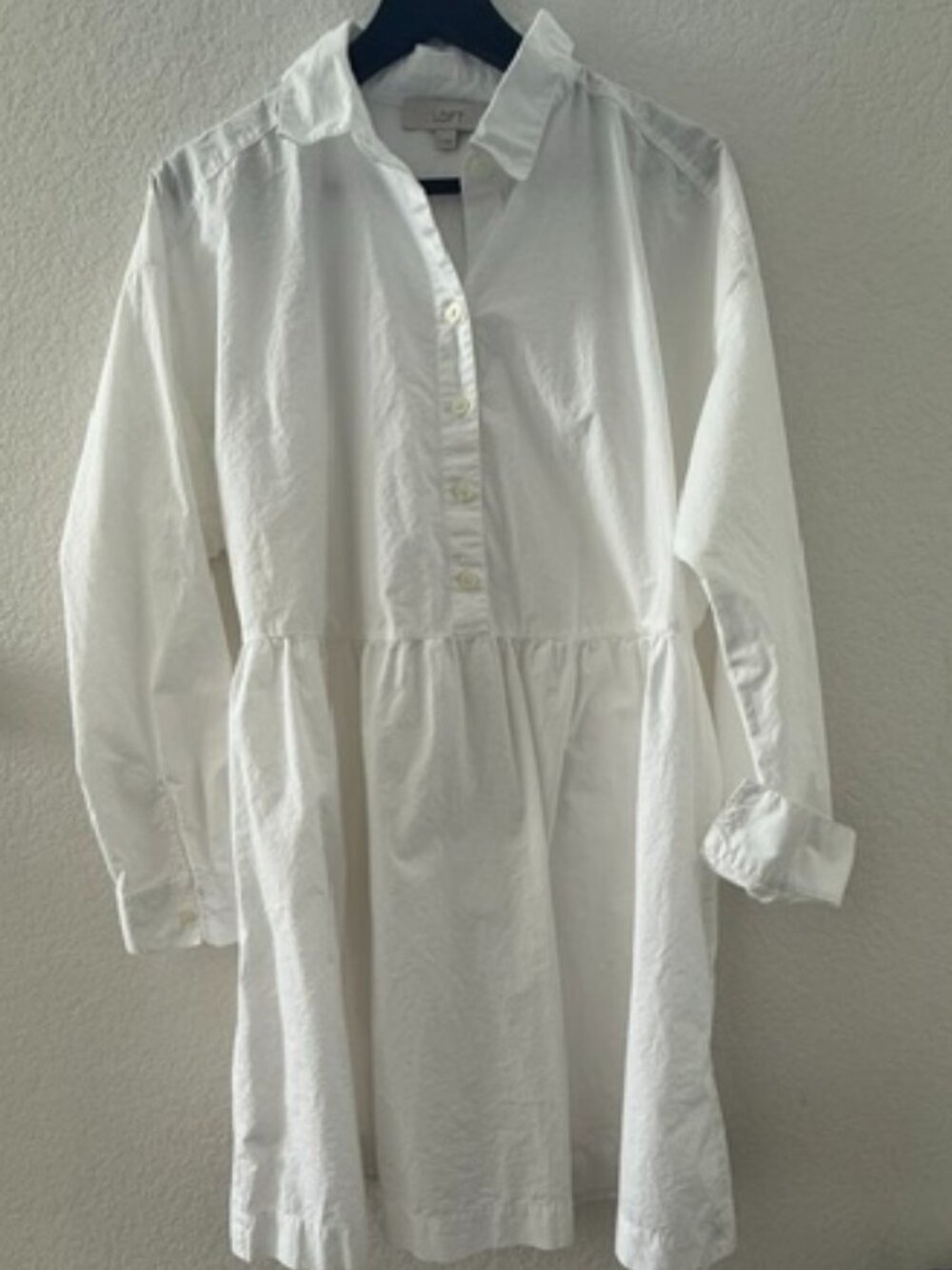 LOFT Poplin Bubble Hem Mini Pocket Shirtdress (Medium)